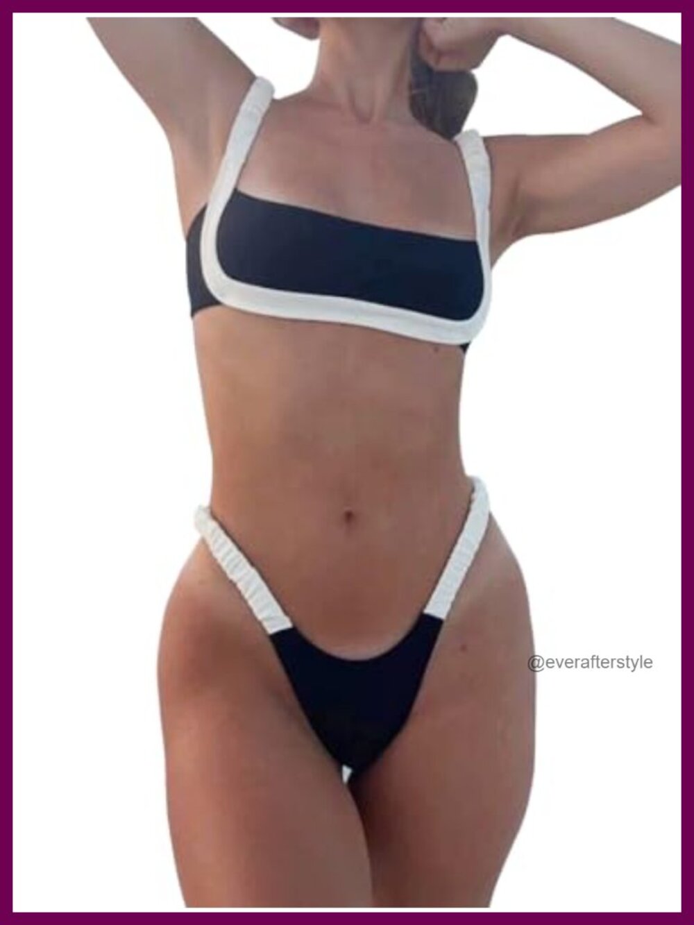 Two Piece Bikini Set Bandeau Cheeky High Cut Colorblock Square Neck Swimsuits